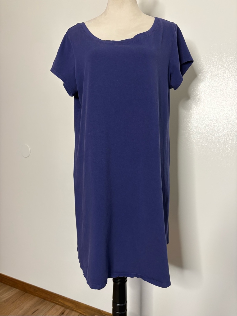 Eileen Fisher Blue Jersey Asymmetric Shift Dress XL Made In USA